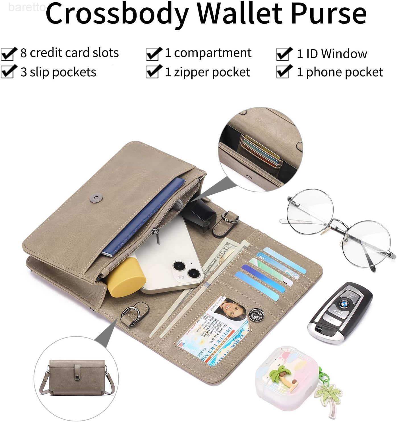 Small Crossbody Bags for Women Leather Cell Phone Purse Wallet with ID window and Card Slots Z250909