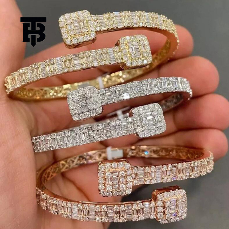 TB BHULAMTE Free Shipping New Designer New Hip Hop Bracelet Open Set Square Zircon Full Diamond Punk Style Bracelet Gold Silver