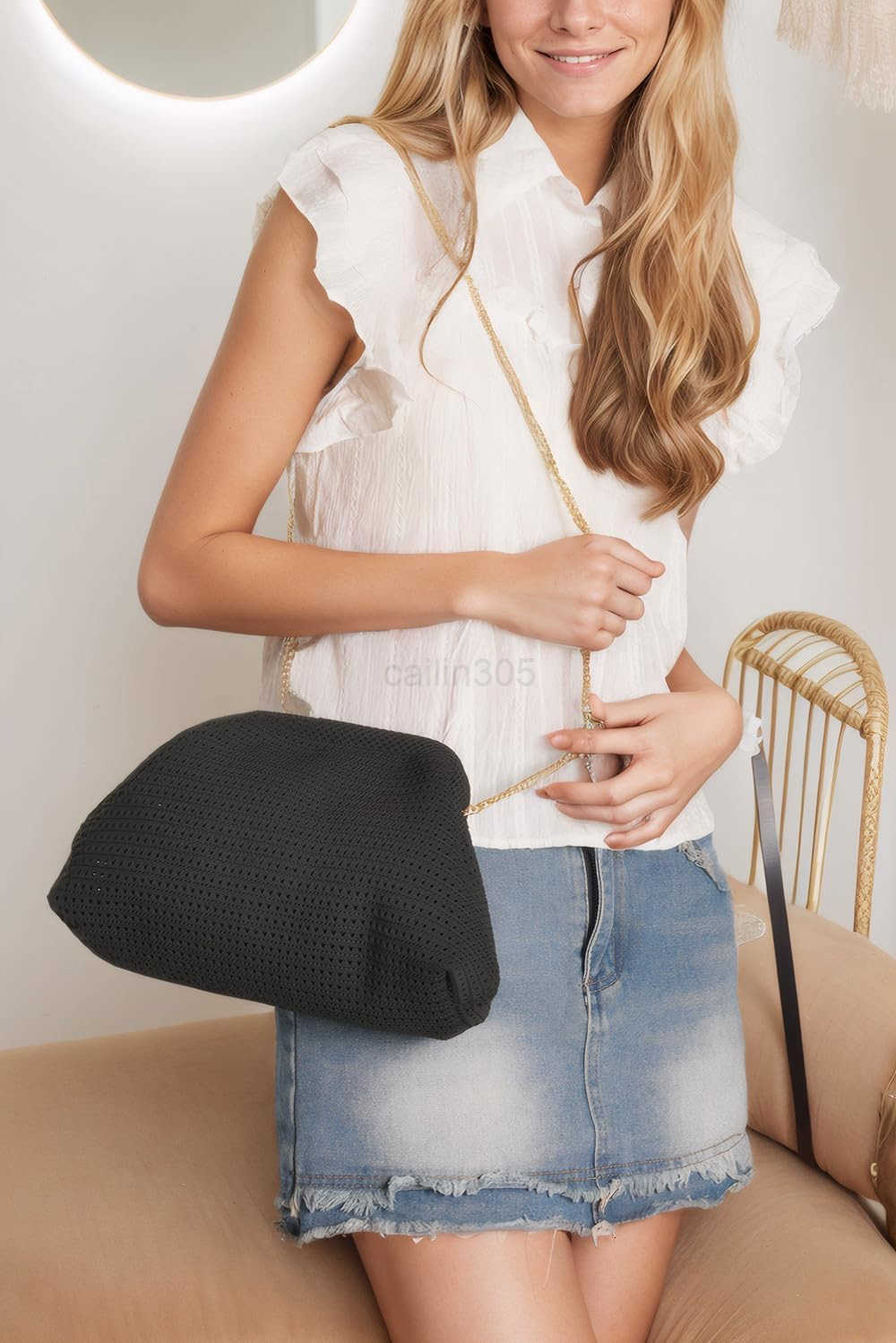 Summer Beach Woven Clutch Purses for Women 2025 Cloud Dumpling Pouch Purse Crossbody Bag Handbag Crochet Stripped Z25909