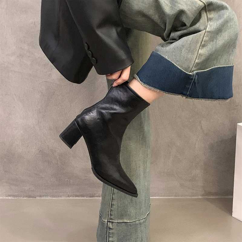 Designer Vintage Women Ankle Boots Fi Pointed Toe Short Booties Elegant High Heels Shoes Botas MujerXJ250909