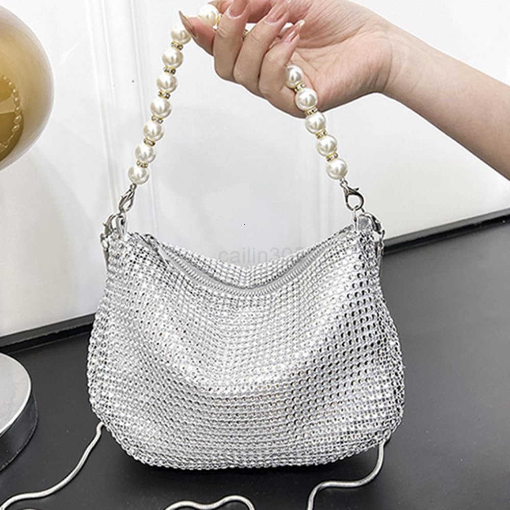 Shinny Rhinestones Evening Pearls Bag Bucket Purse Handbag Shoulder Bags Crossbody Bag Crossbody Bag for Women Z25909