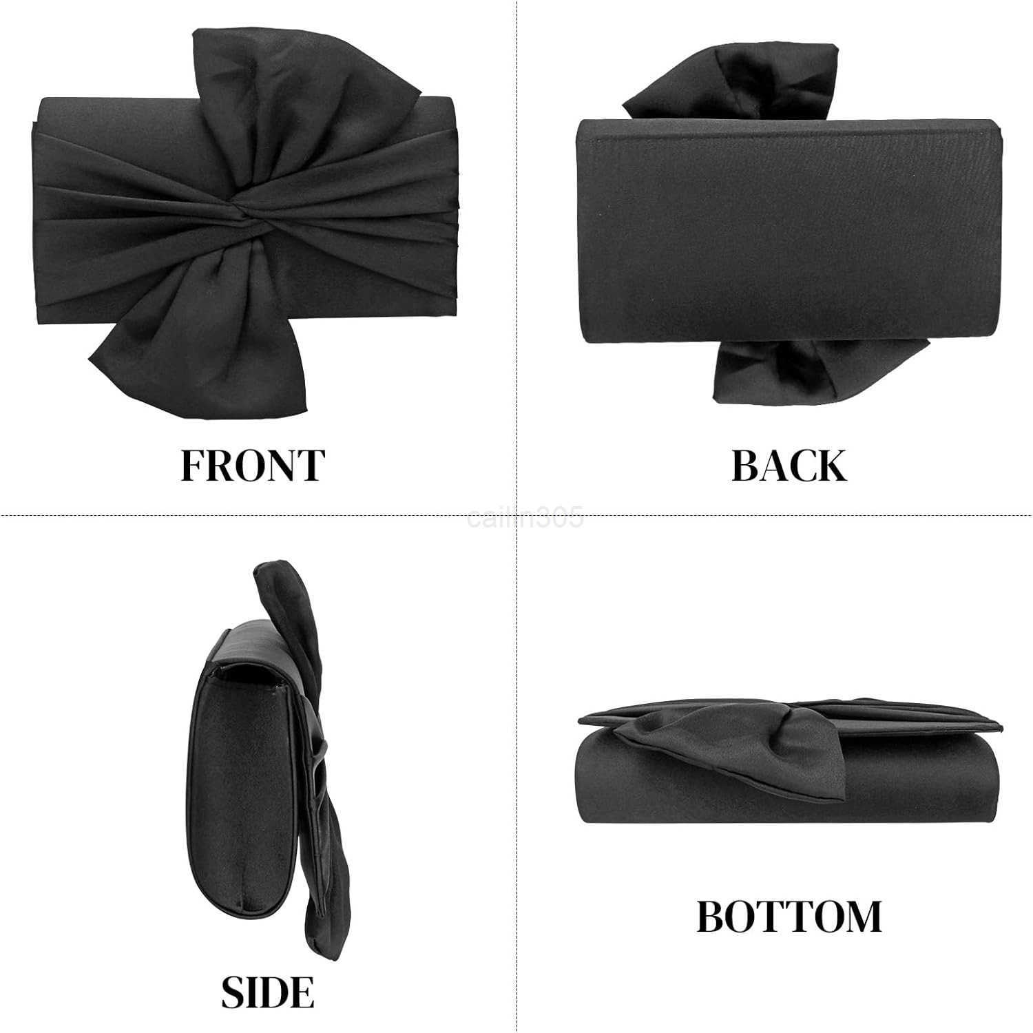 Womens Clutch BagPleated Satin Handbag Lady Pleated Bow Purse Evening Bag with Chain for Wedding Prom Formal Party Z25909