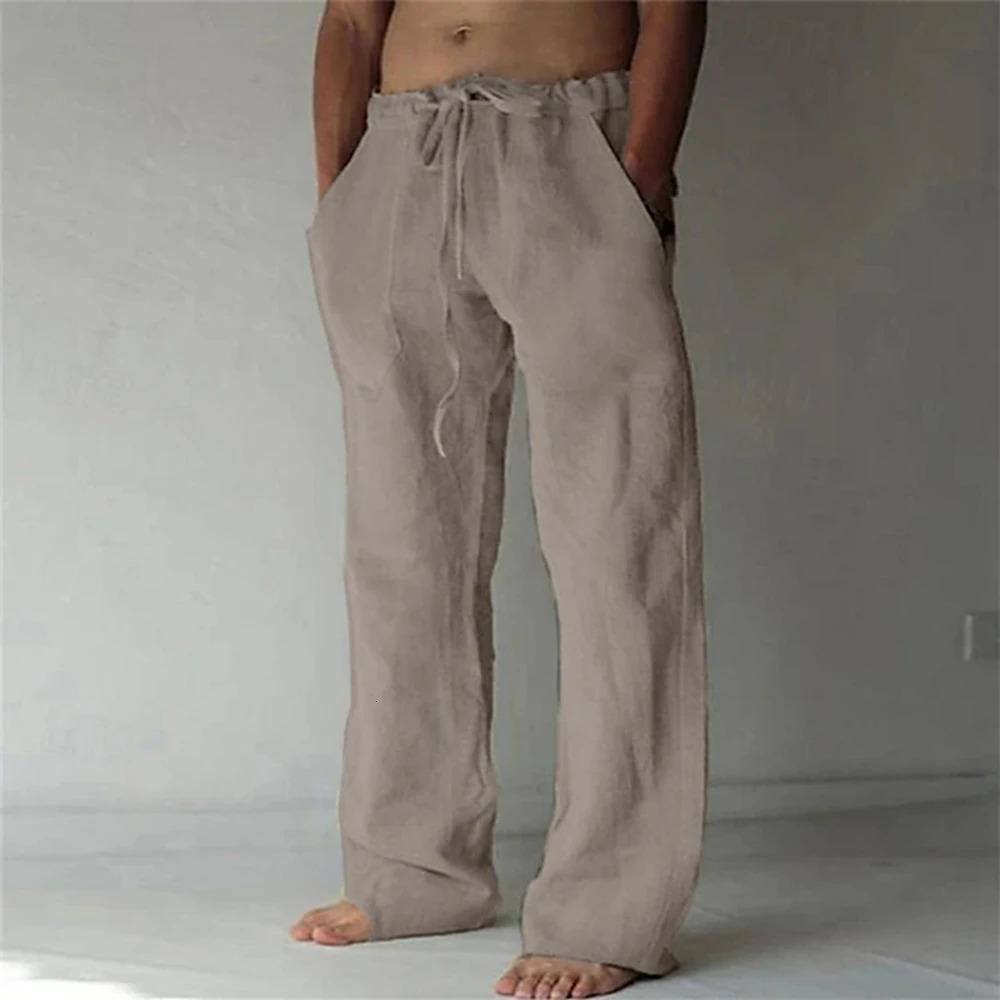 Solid Color Summer Pants Mens Trousers Baggy Pants Beach Pants Casual Pants Drawstring Pocket Comfort Straightleg pant 6XL 250909