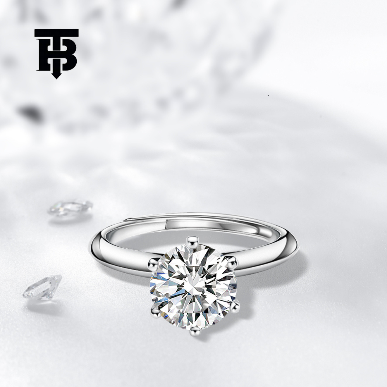 TB BHULAMTE Free Shipping New Designer Accessories Adjustable Size Angel Imitation Diamond Zircon Ring For Women Bull Head Six-prong Wedding Ring