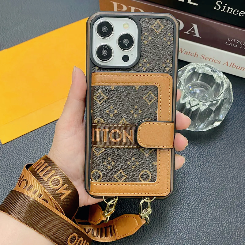 Designer Phone Case for iPhone 17 16 15 14 Pro Max Leather Crossbody, Luxury Phone Case Wallet with Chain 13 12 Pro for Women Men Shockproof Ultra Slim Cover with Card