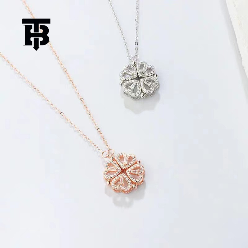 TB BHULAMTE Free Shipping New Designer Accessories Sterling Silver Heart Clover Open And Close Foldable Two-way Necklace Full Diamond Light Luxury Cla