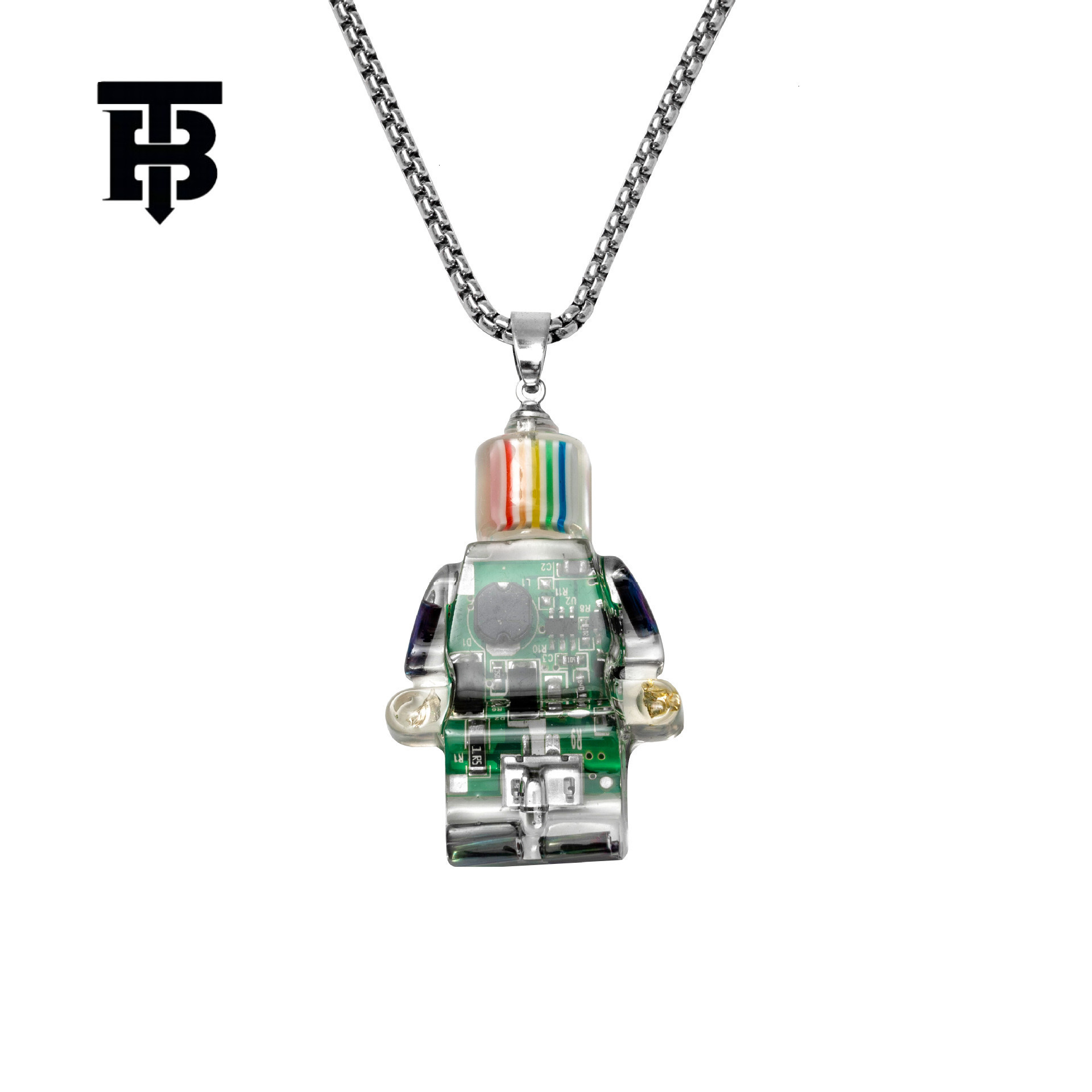 TB BHULAMTE Free Shipping New Designer Accessories Direct Hip Hop Punk Style Small Electronic Robot Rainbow Necklace Pendant Sweater Chain