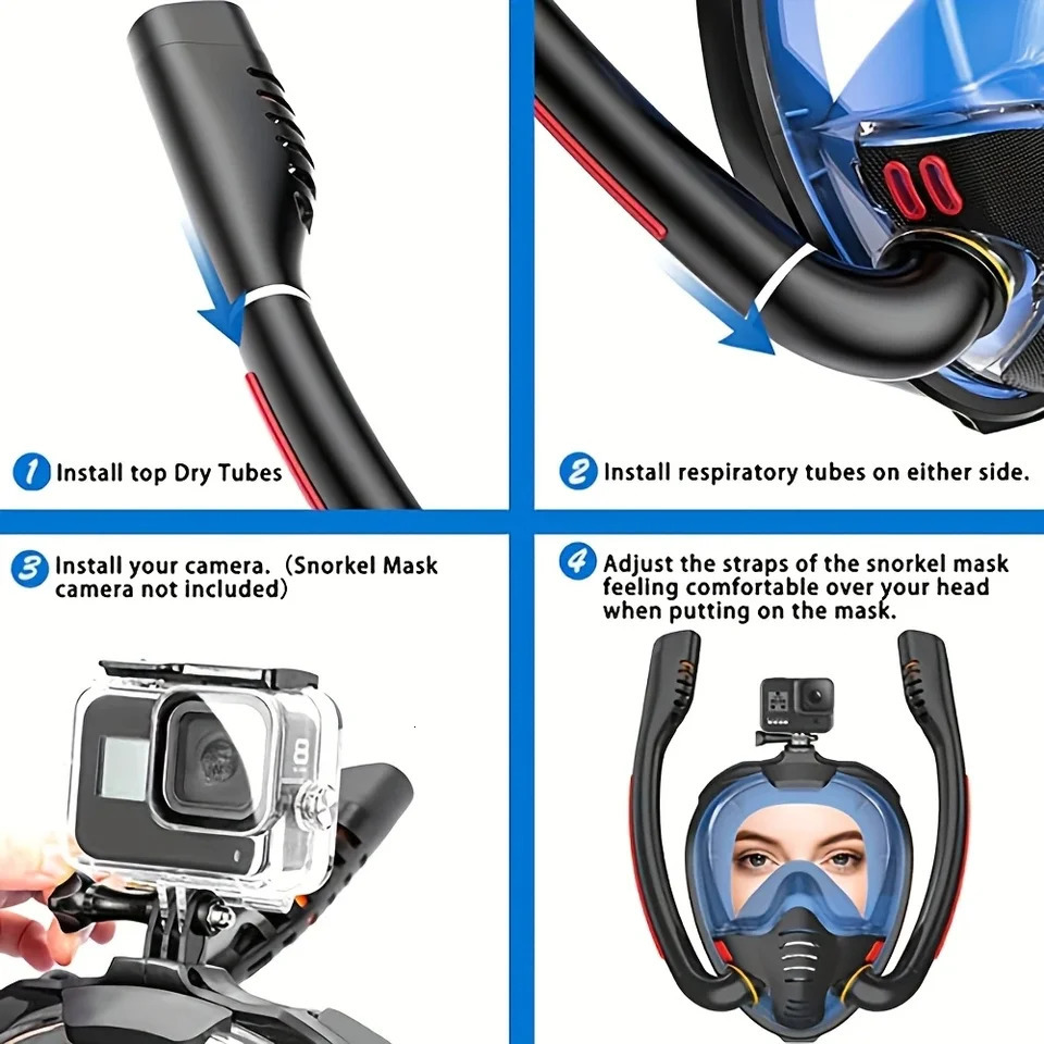 Mask Fins Snorkeling Gear for Adults Full Face Snorkel Adjustable Swim Set Panoramic View 250908