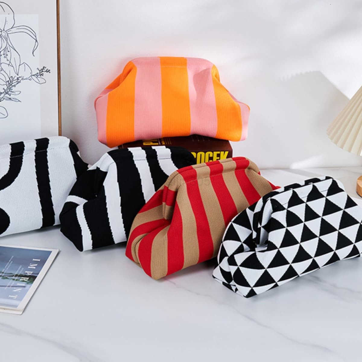 Clutch PursesSummer Beach Woven Crochet Bag 2025Evening Handbag Dumpling Striped Ruched Cloud Purse Z25909