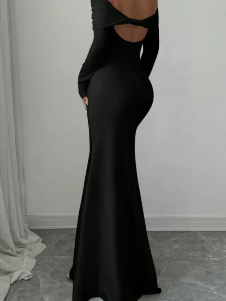 European and American 2025 Cross border SpringSummer French Fashion One Piece Collar Slim Fit High Waist Sexy Banquet Dress 250908