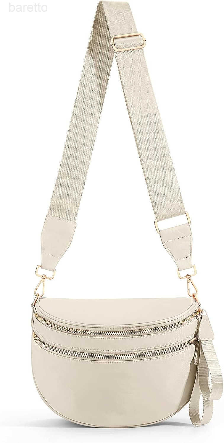 Colour Bum Bags for Women Crossbody Spacious Nylon Crossbody Bag Fanny Packs Slouchy Oversized Purse Belt Bag BEIGE Z250909