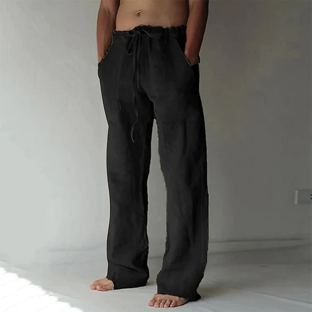 Solid Color Summer Pants Mens Trousers Baggy Pants Beach Pants Casual Pants Drawstring Pocket Comfort Straightleg pant 6XL 250909