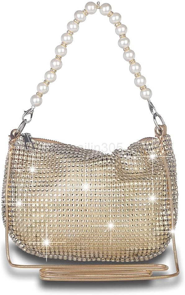 Rhinestone Purse for Women Evening Bag Sparkly Clutch Handbag with Pearls Chain for Party Z25909