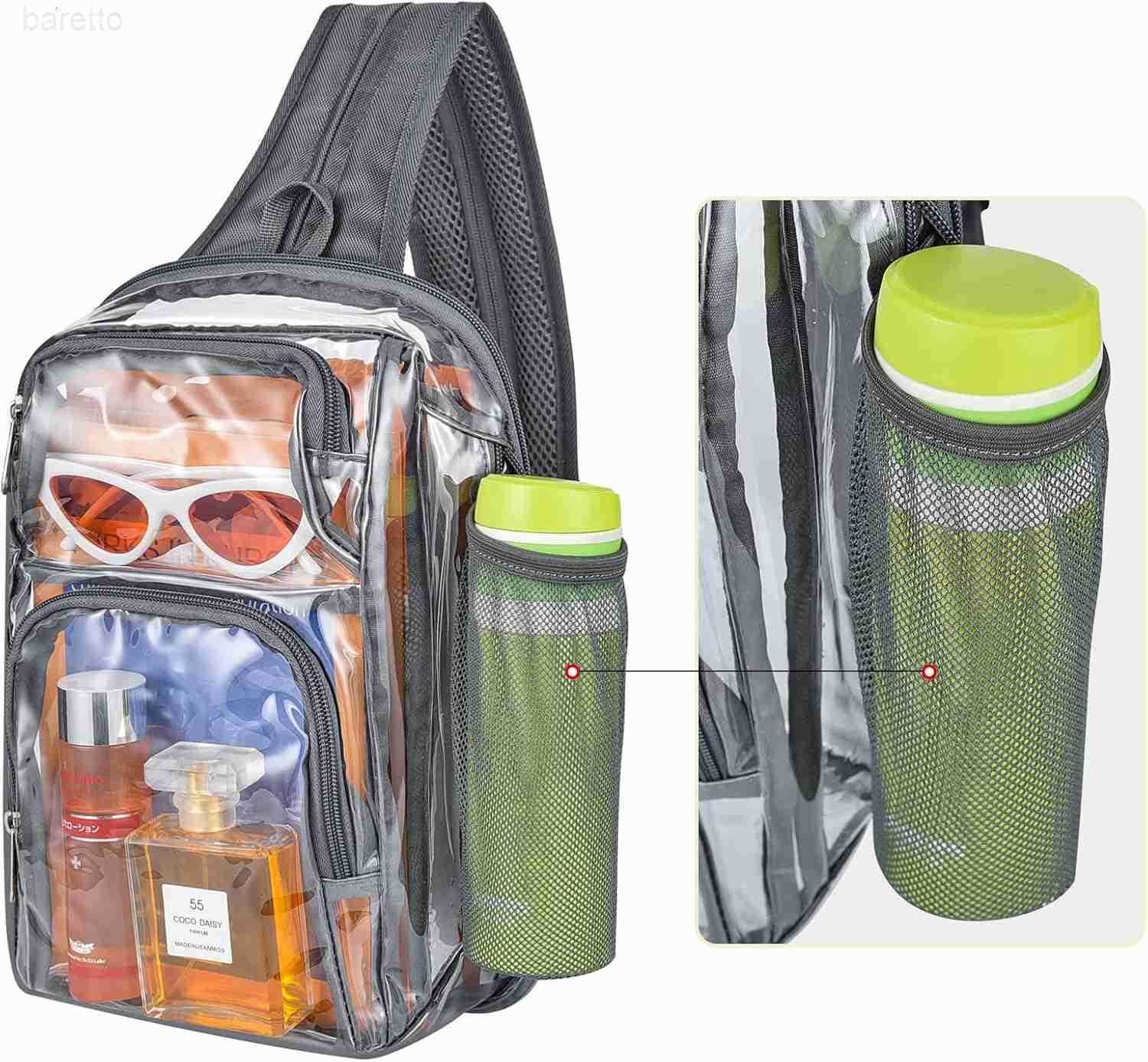 Backpack Stadium Approved Sling Bag with Adjustable Reinforced Straps 3 in 1 Crossbody Bag for Festivals and Games Grey Z250909
