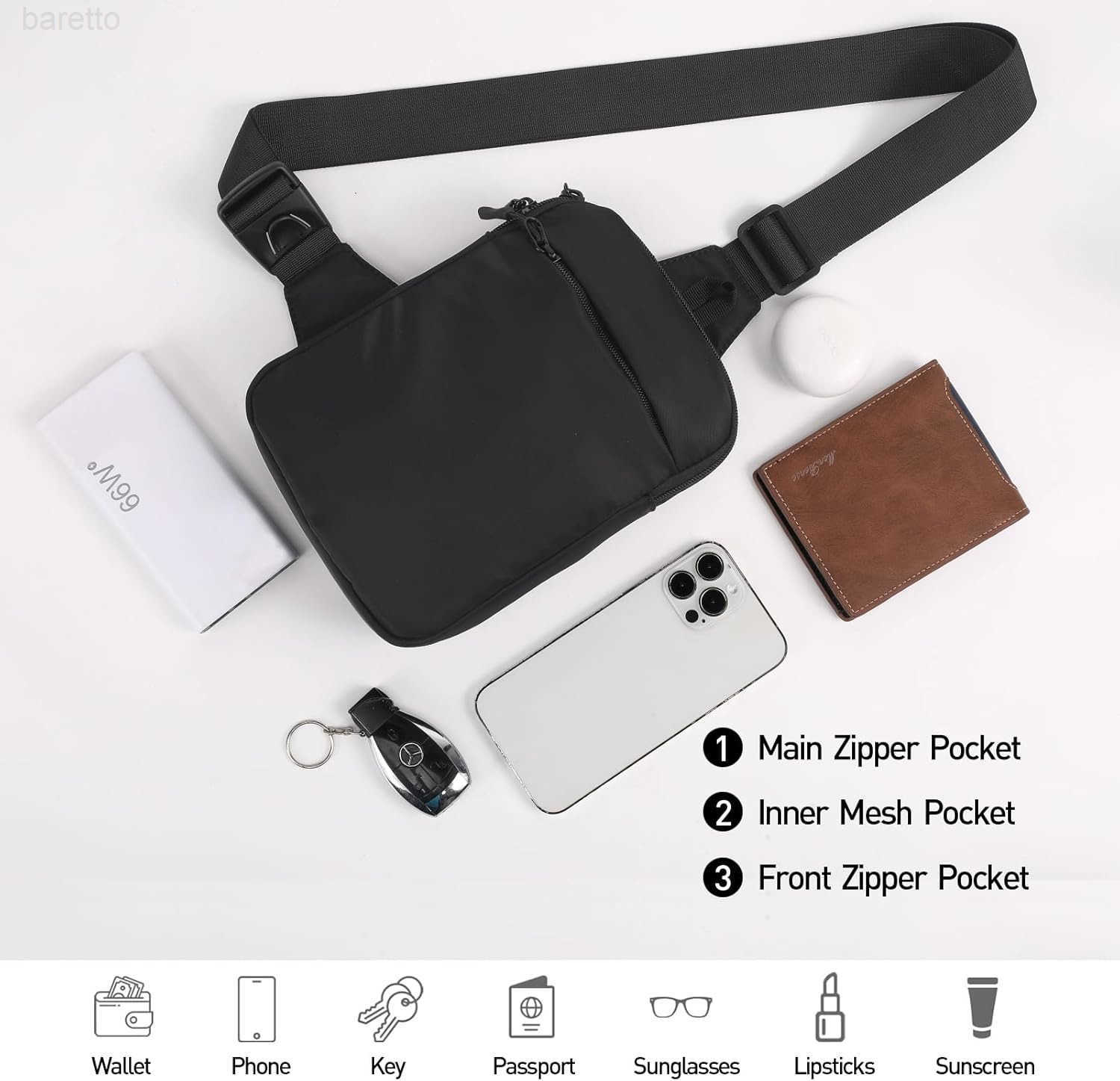 Sling Bag Crossbody Bag Water Resistant Chest Purse Phone Holder Mini Sling Bag for Men Women Travel Hiking Workout Nylon Z250909