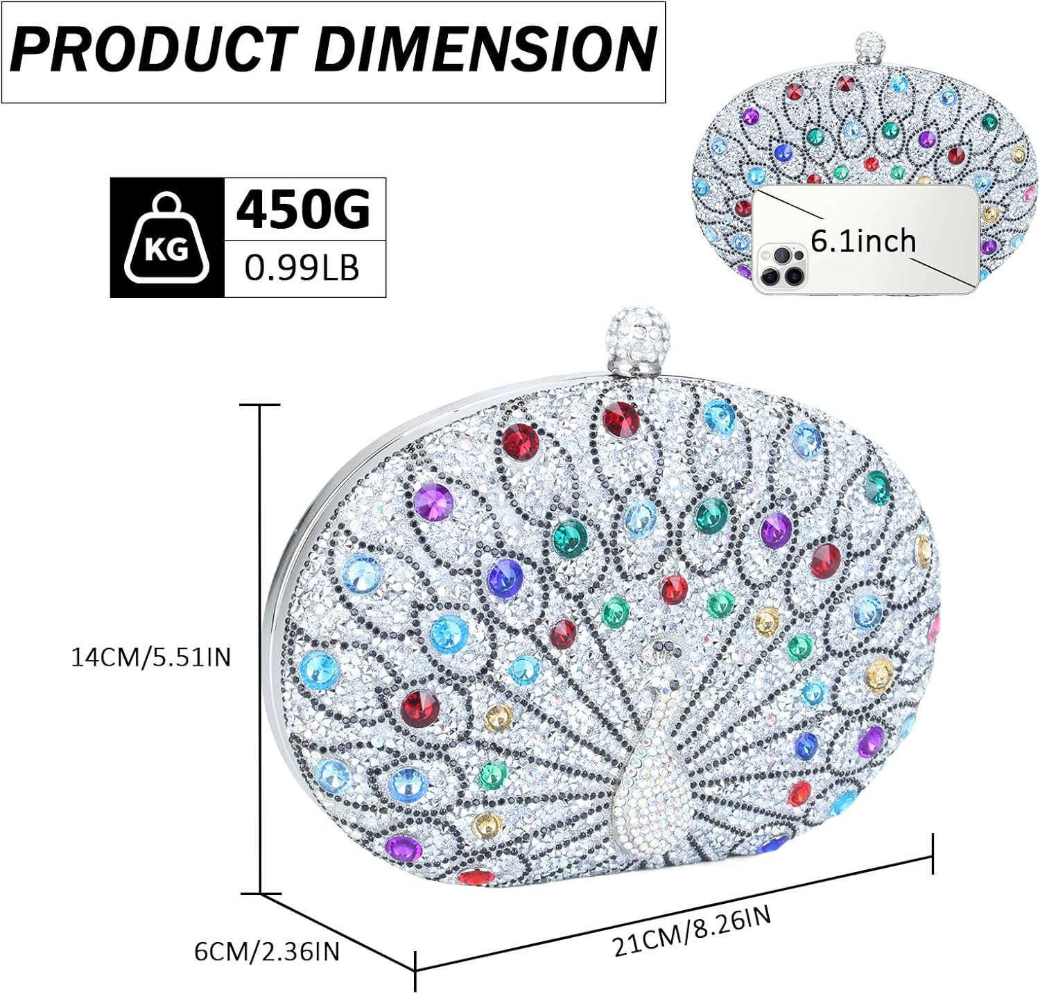 Clutch Purses for Women Rhinestone Glitter Peacock Evening Handbag Formal Clutch Bag for Wedding Party Prom Z25909