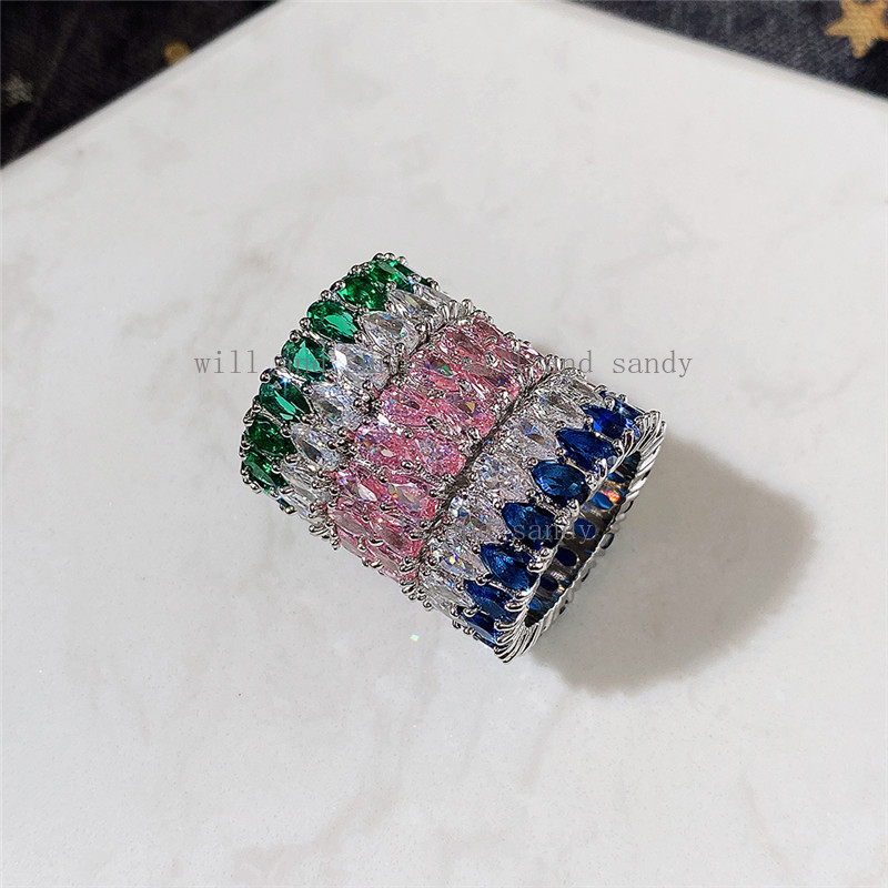 Water Drop Gemstone Ring Band Designer Jewelry Sterling Silver Iced Out Cubic Zirconia CZ Wedding Promise Band Finger Tail Ring Fine Jewelry Gift for 