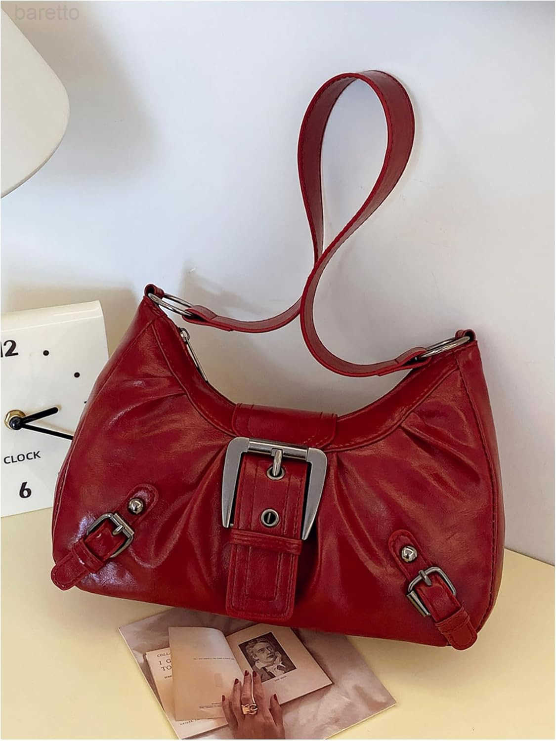 Womens PU Leather Ruched Shoulder Handbags Buckle Single Strap Punk Y2K Hobo Bags Z250909