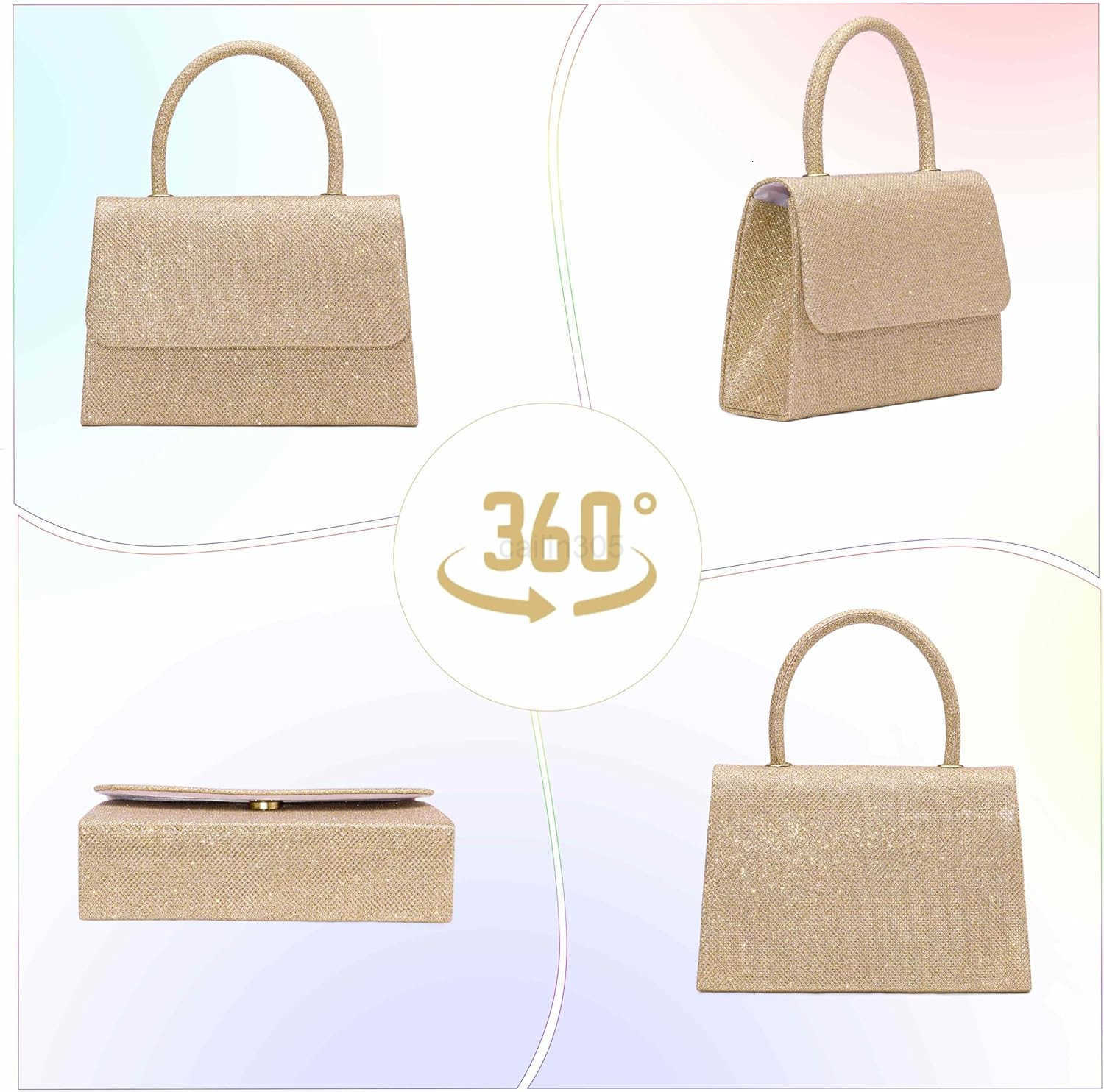 Womens Evening Handbags Glitter Top Handle Evening Clutch Purse wChain for Party Prom Wedding Cocktail Club Z25909