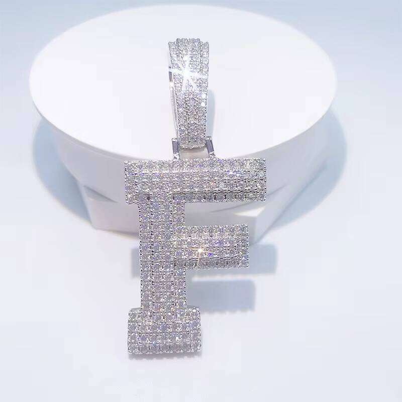 Hip Hop Jewelry Sterling Sier Iced Out Big Initial Men's Lab Moissanite Pendant
