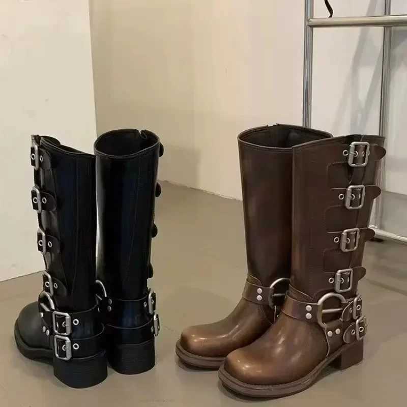 Autumn and Winter 2024 Vintage Boots Women Summer Thin Western Cowboy Boot Medium Heel Boots Leather Boots Cavalry Boot Z250909
