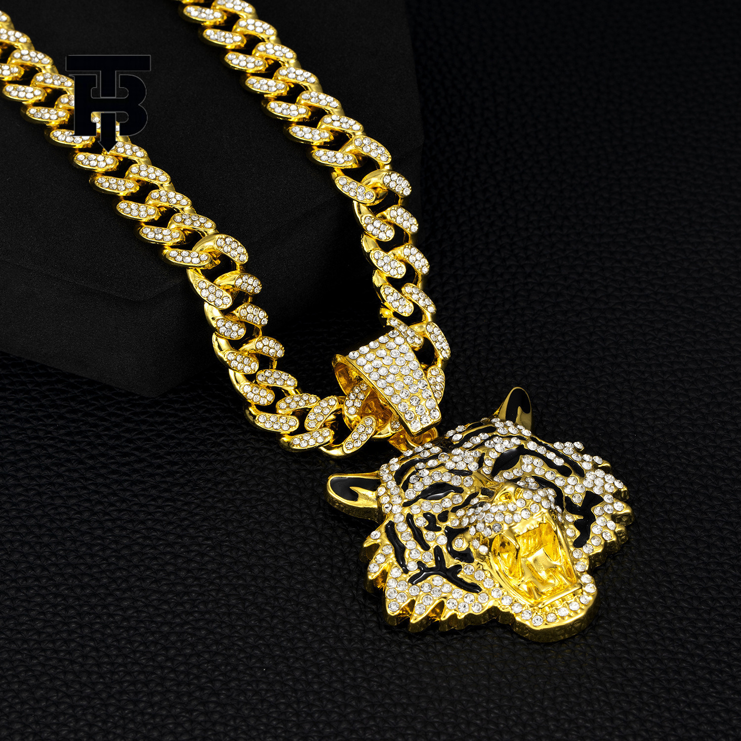 TB BHULAMTE Free Shipping New Designer Accessories Hot Selling High-quality Tiger Pendant Alloy Full Diamond Cuban Chain Hip-hop Trendy Men's Jew