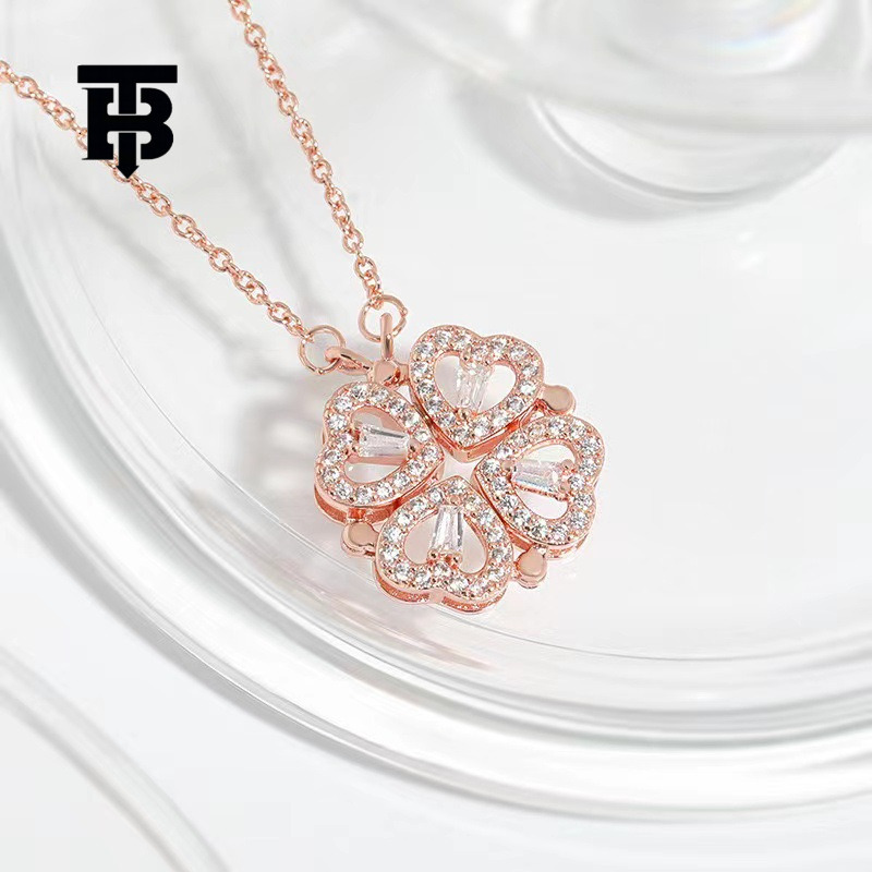 TB BHULAMTE Free Shipping New Designer Accessories Full Diamond Small Heart Multi-wear Heart Clover Necklace For Women Titanium Steel Clavicle Chain