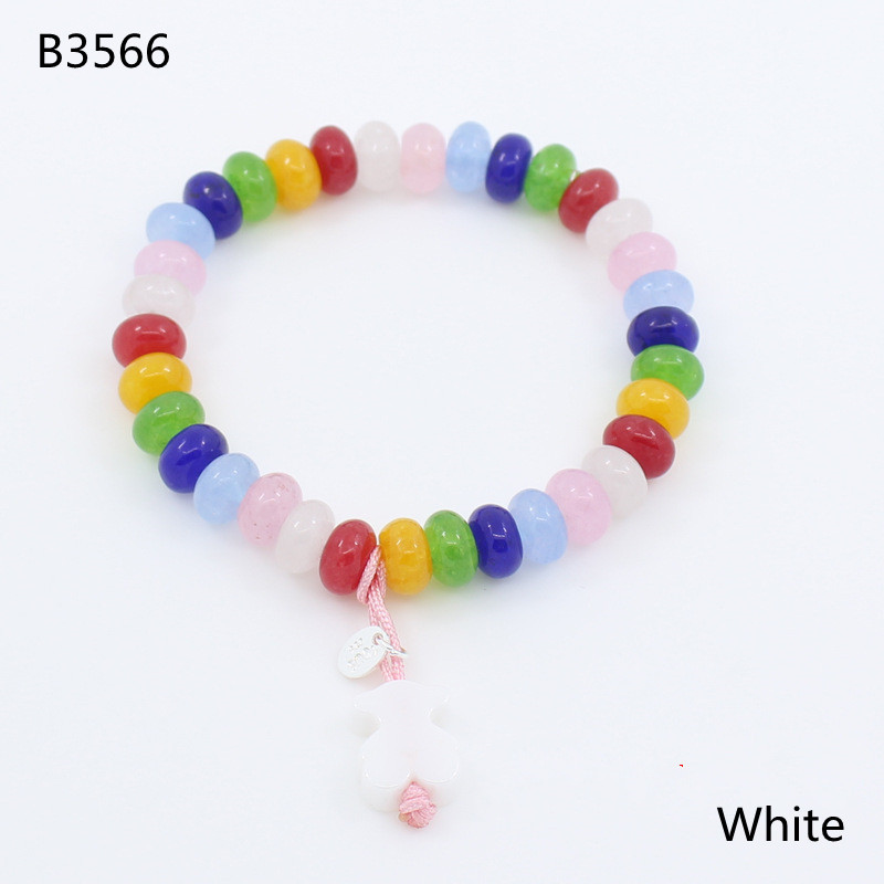 Fashion Women Men Silver Gold Stainless Steel Span Bear Round Bead Pink White Black Bracelets Jewelry