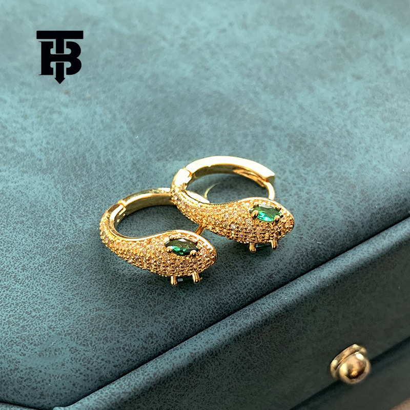 TB BHULAMTE Free Shipping New Designer Accessories Light Luxury Micro Inlaid Zircon Serpentine Ring Earrings Women's Ear Clips Creative Design Ea
