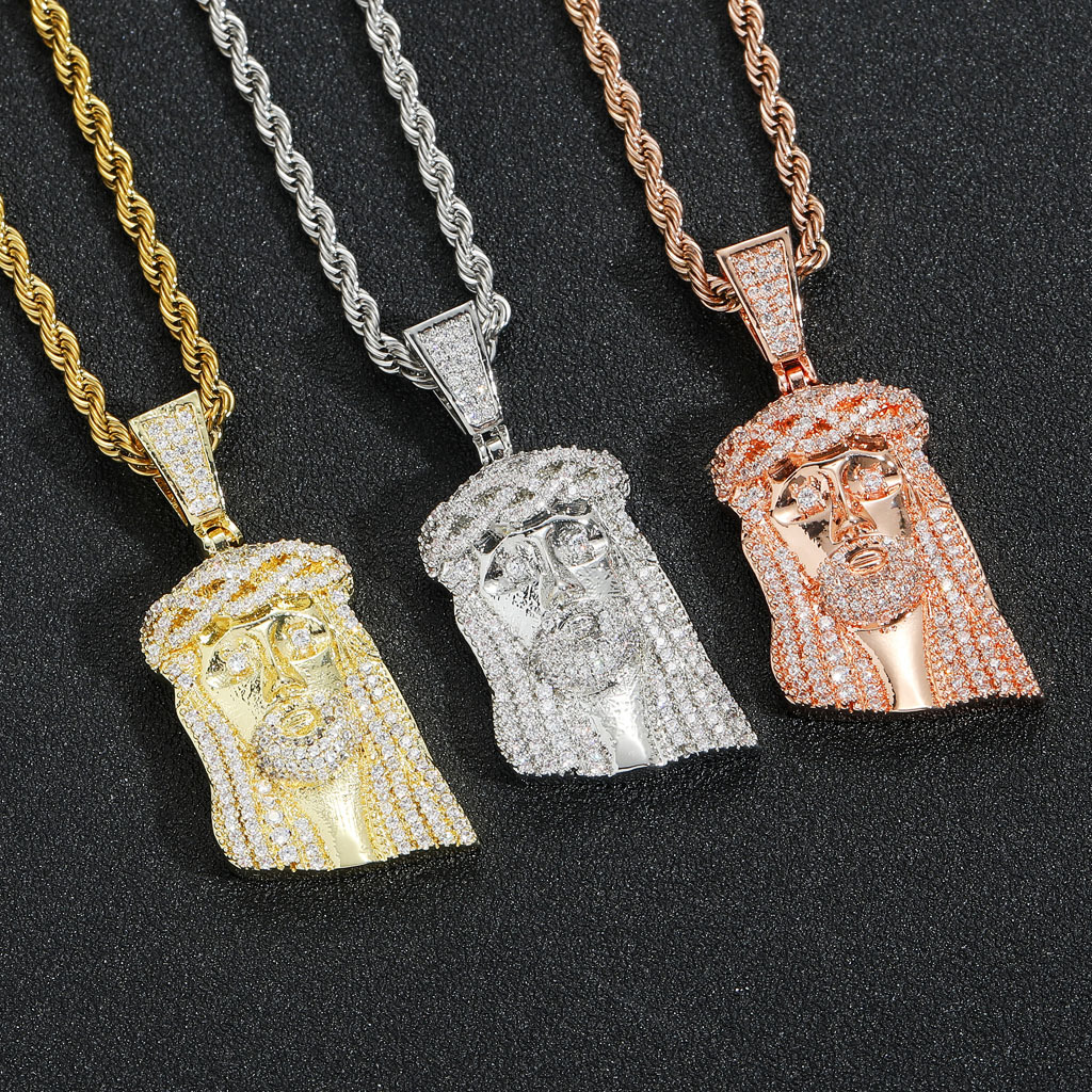 Vintage Hip Hop Samll Jesus Pendant Necklace 5A Zircon 18k Gold Plated Religious Jewelry