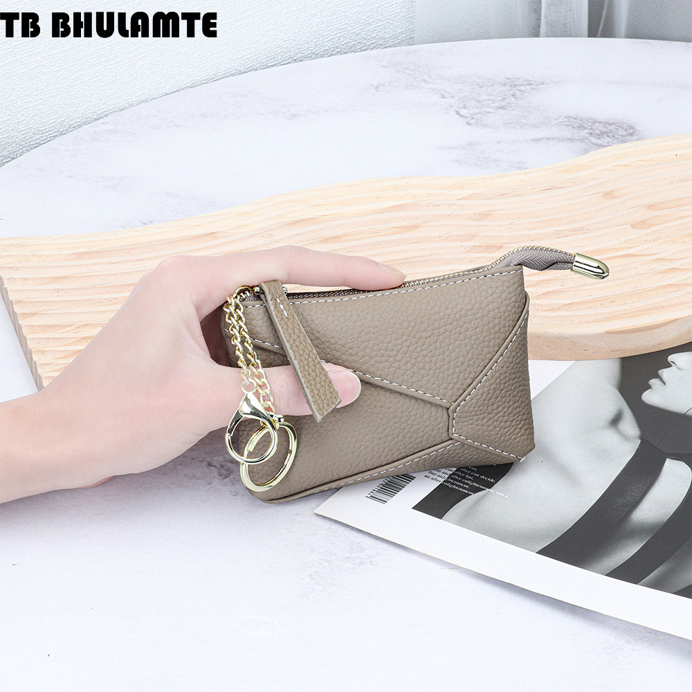 TB BHULAMTE Designer Wallet Cowhide Zipper Compact Coin Purse For Luxury Bag Women 2025 New Fashion Geometric Patchwork Keychain Lipstick Small Bag Ge