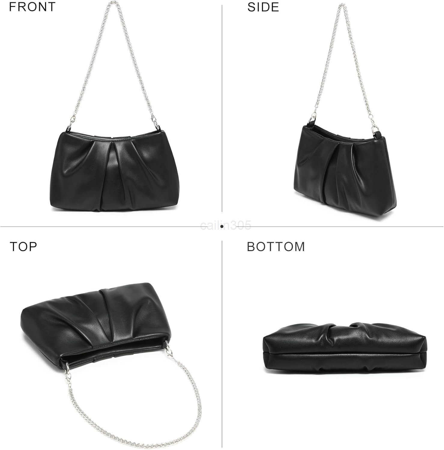 Elegant Pleated Evening Bag Soft Vegan Leather Clutch Purse Dressy Formal Handbag with 2 Chain Straps for Women Z25909