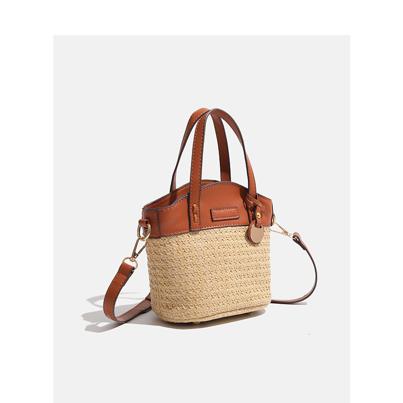 Straw Beach Bag Handbag Color Blocked Women's Shoulder Bag design Bucket Bag Splicing Women's Crossbody Bag Autumn New Designer Bag