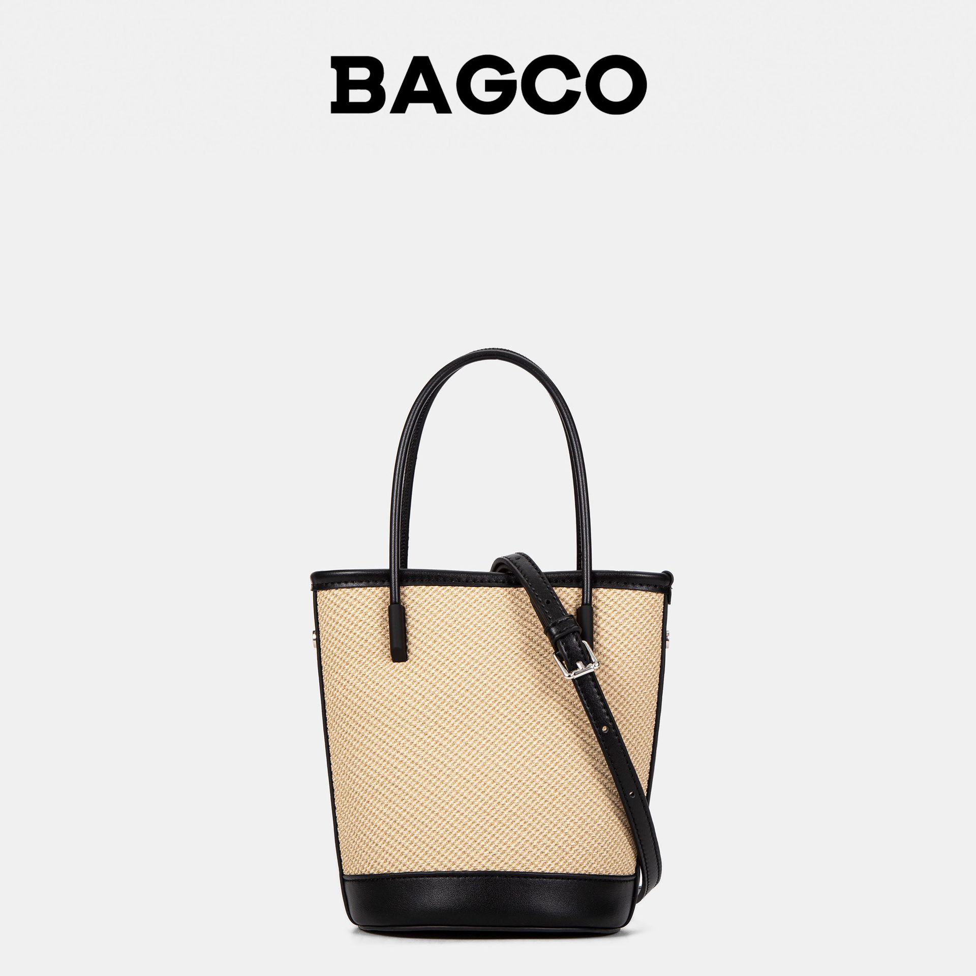 BAGCO woven leather women's early spring plain bucket crossbody cowhide handbag small carry bag