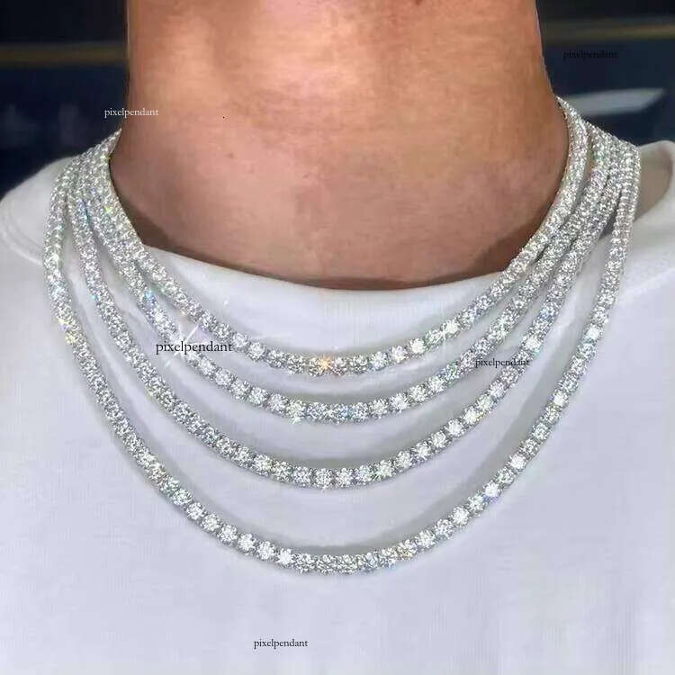Pass Test 2mm--5mm Wide Sier Gold Plated Moissanite Dia Tennis Necklace/bracelet Chain for Hiphop Jewelry