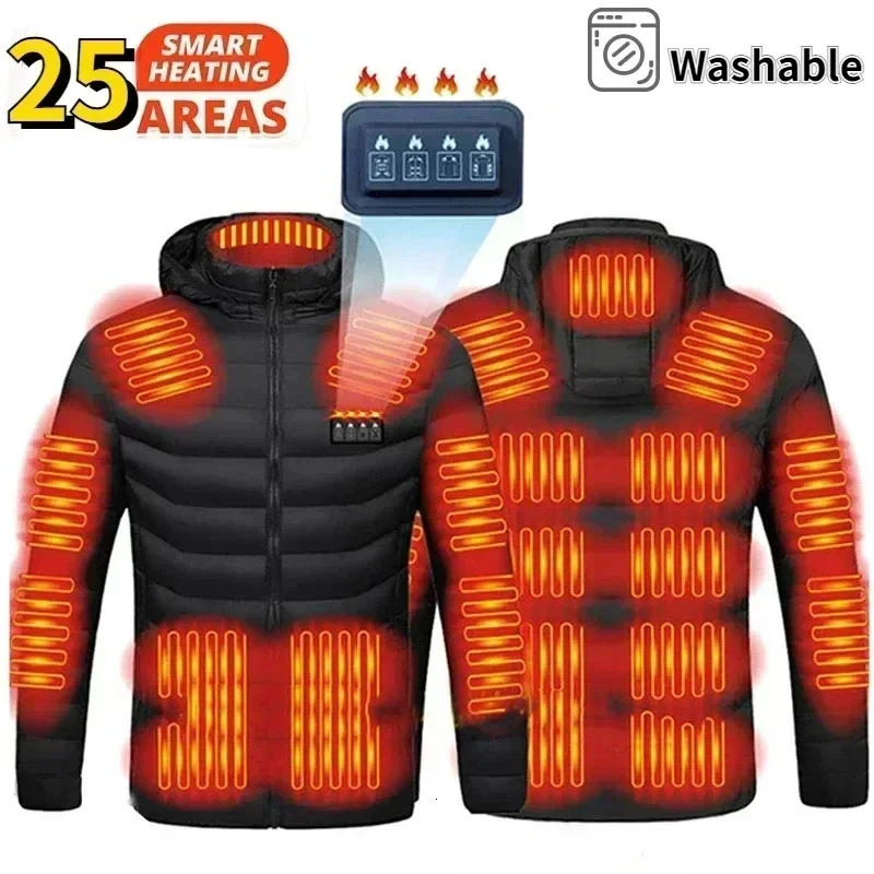 2521areas Heated Jacket Men Women Winter Usb Electric Heating Parka Smart Heating Clothes Snow Waterproof Down Cotton Coats 250909
