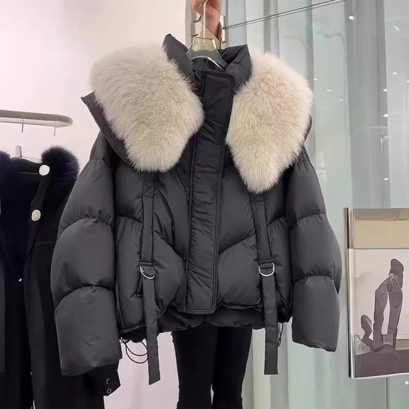 Korean Fashion Fur Collar Winter Women White Jacket Ladies Vintage Short Warm Puffer Coat Female Parka Outerwear 033 250909