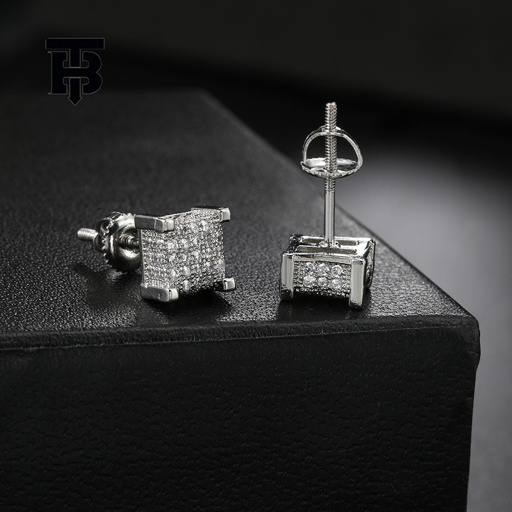 TB BHULAMTE Free Shipping New Designer Accessories Popular Square Thread Mens Earrings With Zircon Full Diamond Earrings Street Style Hip Hop Fashion 