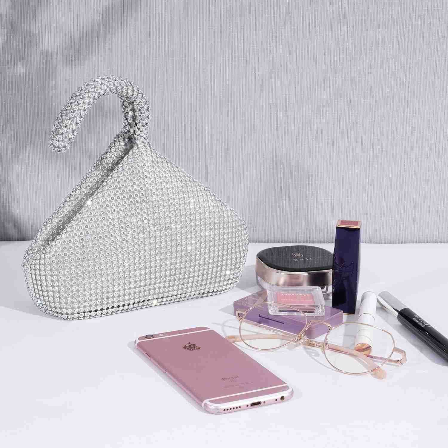 Evening Bag Upgraded Larger Size Full Rhinestones Bling Wrist Clutch Purse for Party Wedding Date Night Z25909