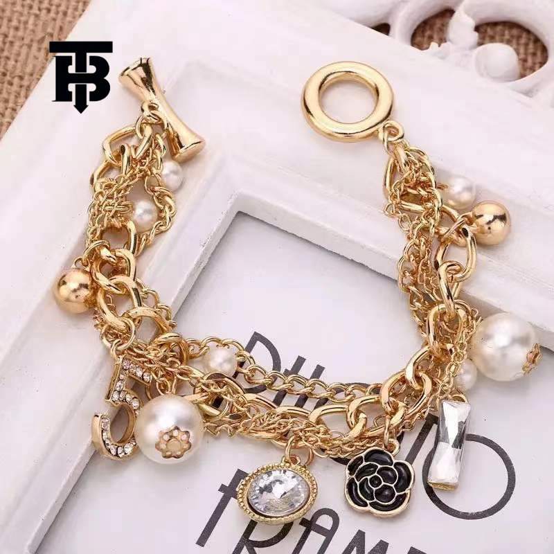 TB BHULAMTE Free Shipping New Designer Accessories Multi Layer Bracelet Alloy Small Flower Inlaid Diamond Pendant Metal Chain Bracelet