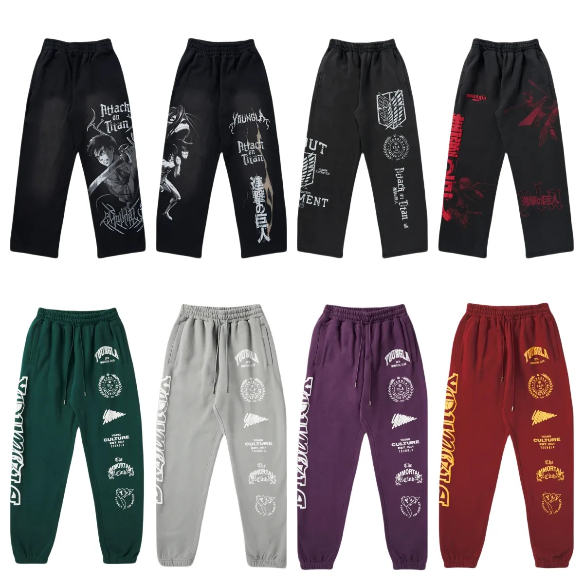 YOUNG LA New American Sports Pants Fitness Running Training Pants Cotton looped Printed Wide Leg Pants