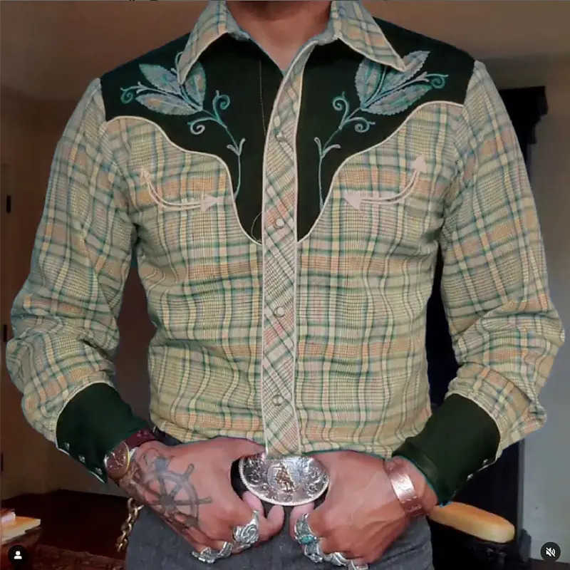 Retro Mens Plaid Graphic Prints Shirt Western Shirt Cowboy Shirt Long Sleeve shirt Casual Mens Tops 3D Print Collared Shirt Z250909