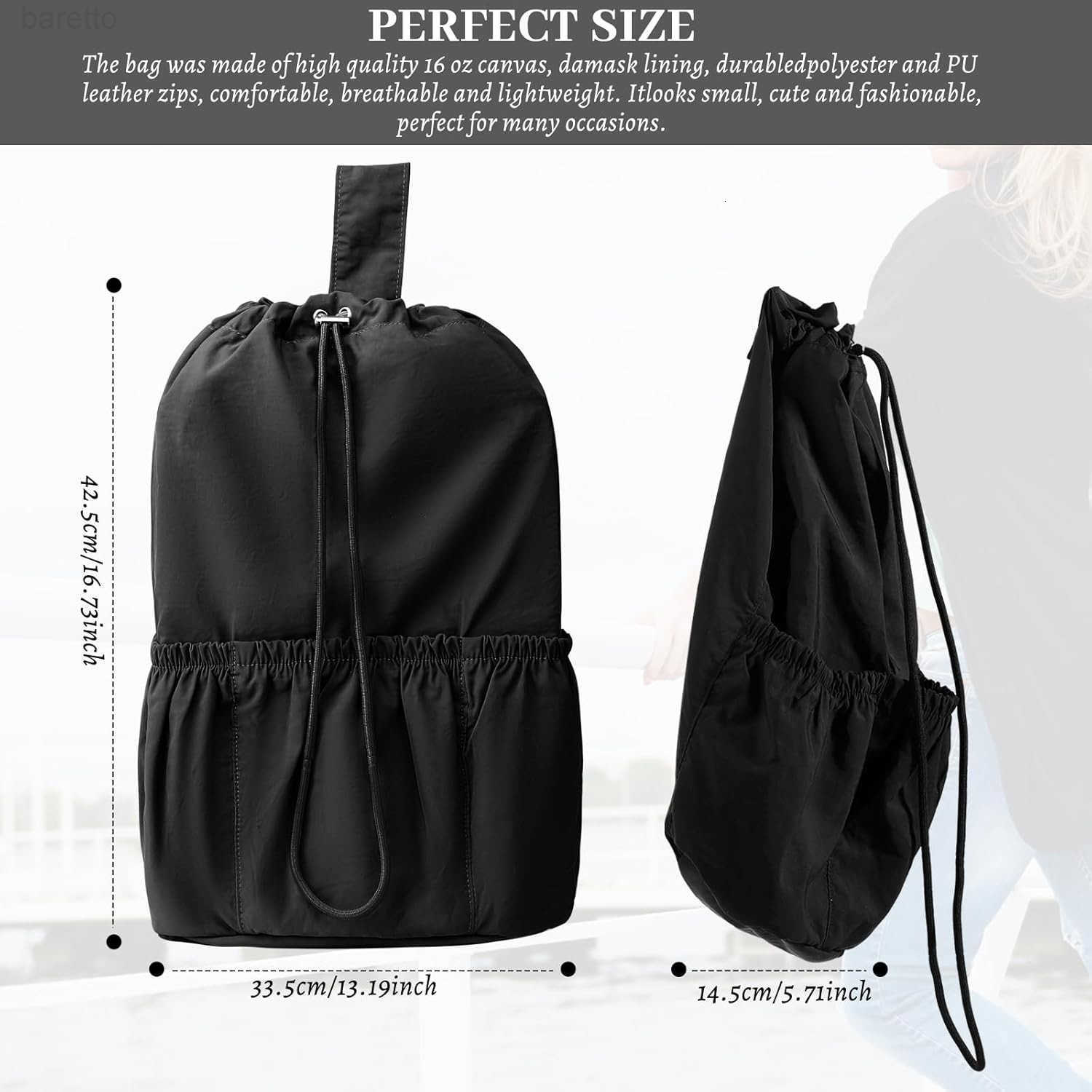 Shoulder Bag for Men Women Stylish Drawstring Backpack Lightweight Crossbody Sling Bag Minimalist Casual DaypackBlack Z250909