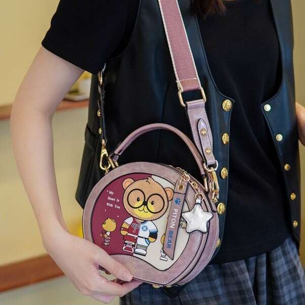 Color-Block Beibao Printed Handbag Small Square Bag For Women 2024 New Versatile Round Cake Niche