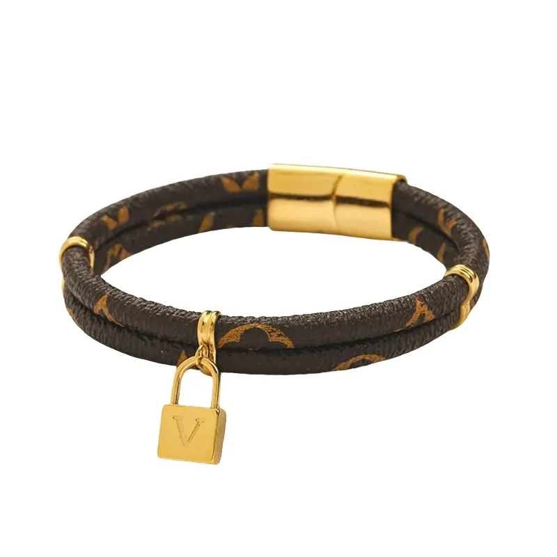 Designer Gold Curb Bracelets Women Lock Pendant Bracelet Leather Bracelet Vintage Design Jewelry Bracelet Gift Stainless Steel Bracelet with Boxs