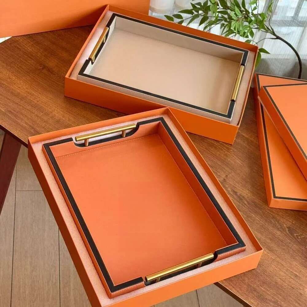Leather Home Living Room Storage Rectangular Tray Desktop Jewelry Decor Collection Logo