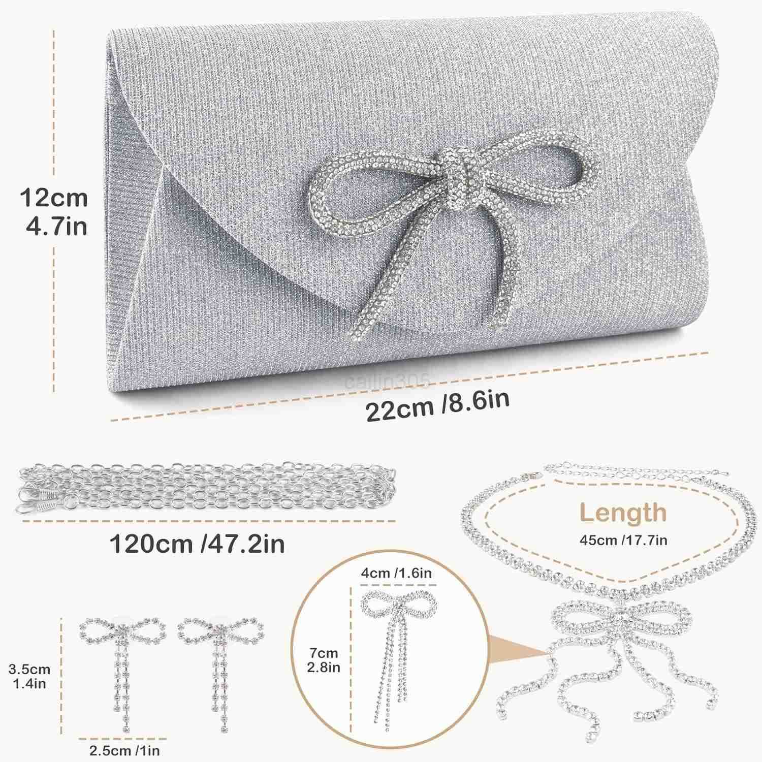 Bow Evening Bag Sparkly Clutch Purses for Women Glitter Dressy Clutch Bags for Wedding Party Prom Z25909