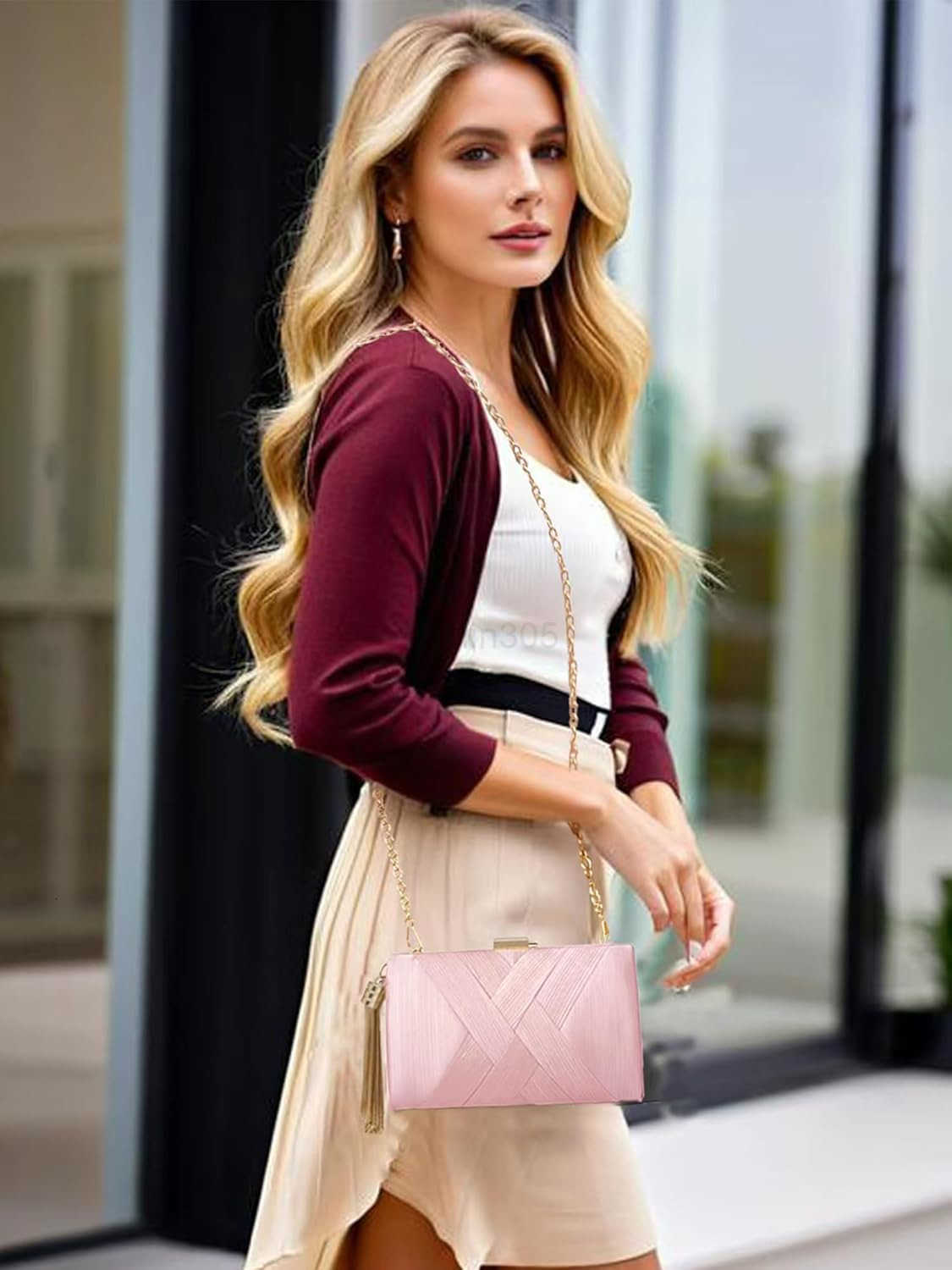 Purses for Women Formal Evening Clutch Purse Shoulder Cross Body Bags for Wedding Party Handbag with Tassel Z25909