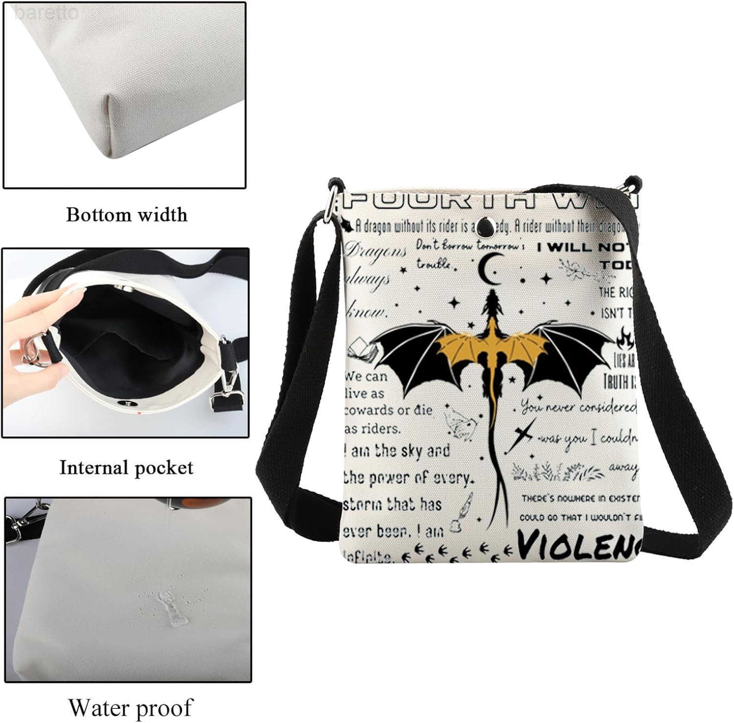 FW Inspired Gifts 4th Wing Crossbody Bag Books and Dragons Lover Gift Fantasy Romance Bookish Small Cross Body Purse Z250909
