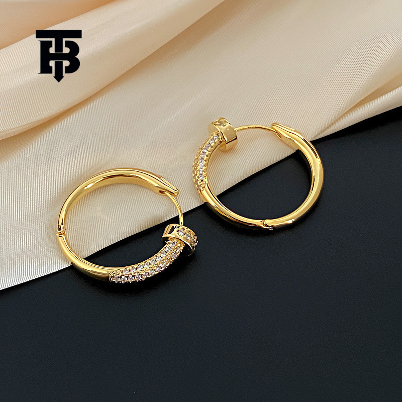 TB BHULAMTE Women's High-end Accessories Gold-plated Zircon Inlaid Circular Earrings Fashionable Retro Luxury Elegant Earrings Designer Jewelry